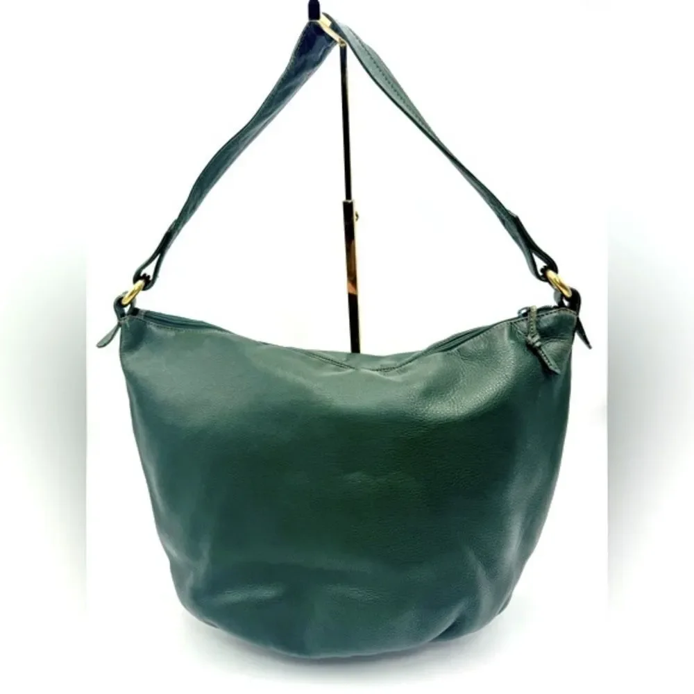 Auth Loewe Green Pebble Grain Leather Anagram Hobo Shoulder Bag Preloved Purse